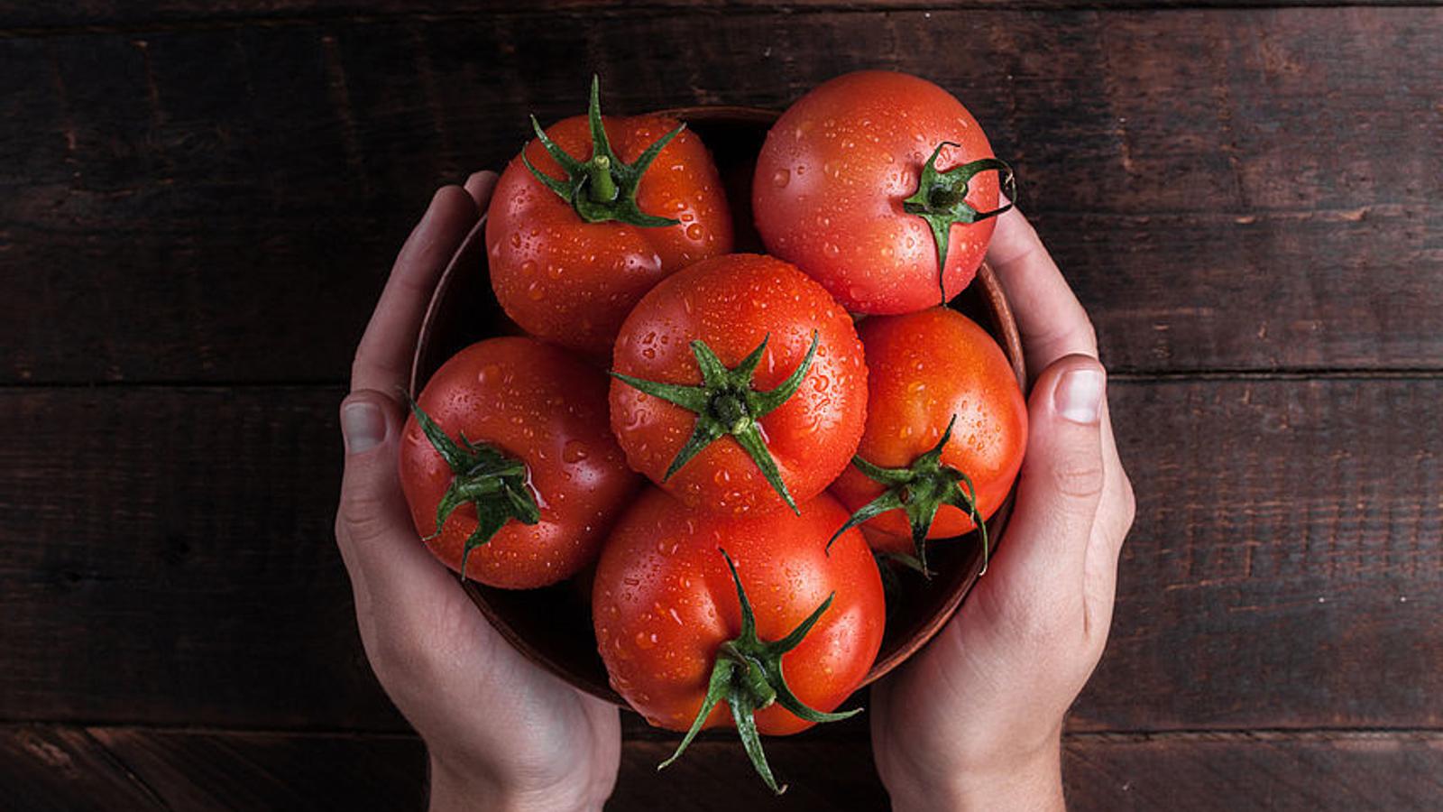 Frau hält Tomaten in den Händen