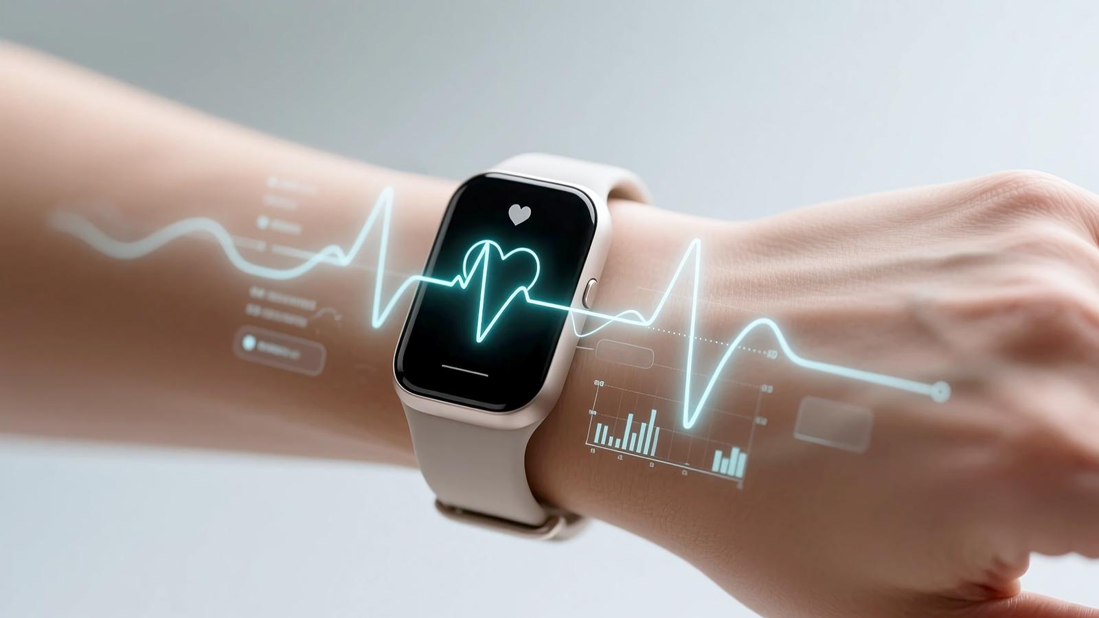 Nahaufnahme einer menschlichen Hand, an der eine Smartwatch angebracht ist
