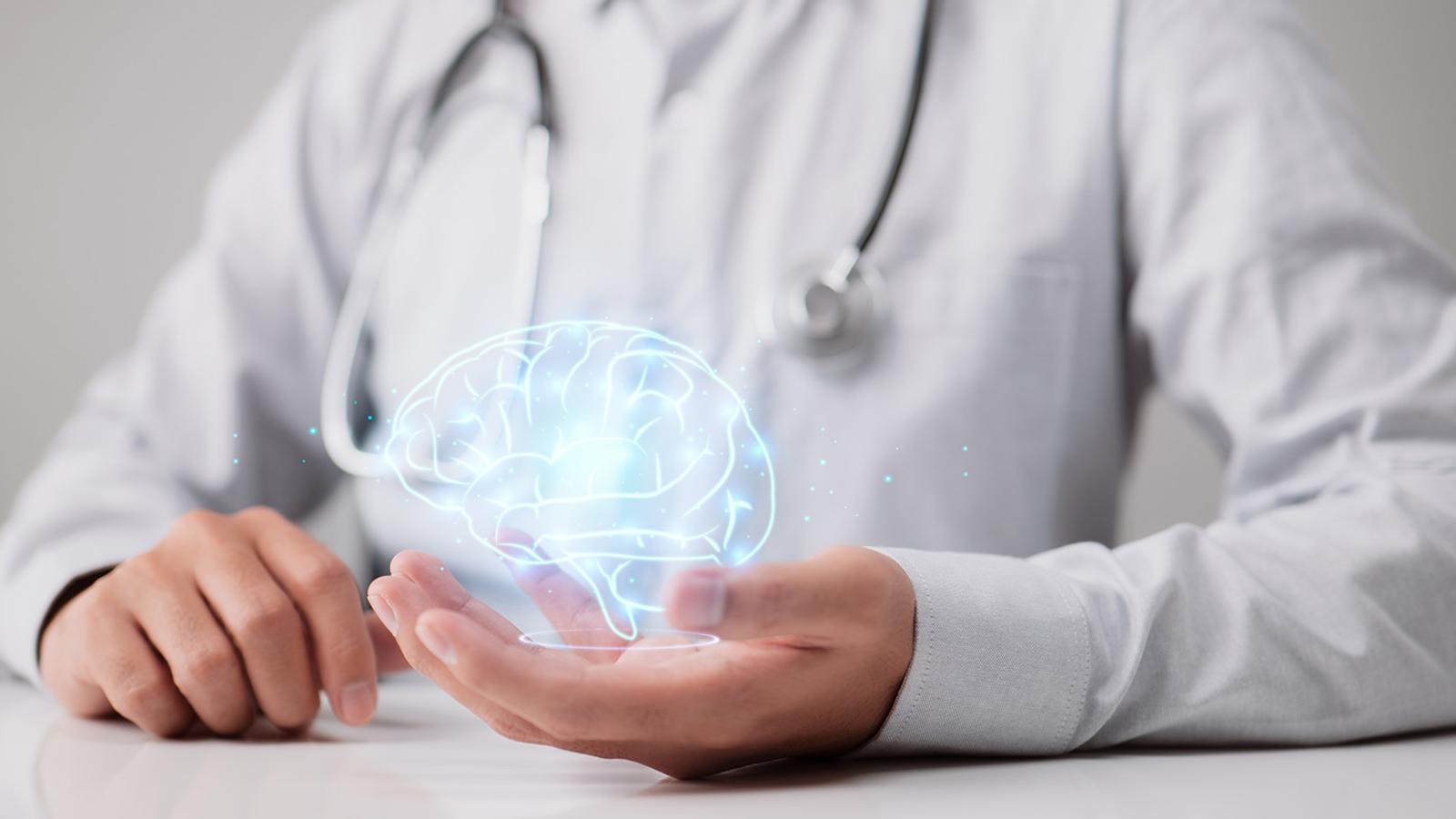 Neurologie und Psychatrie Doktor mit grafischer Darstellung eines Gehirns