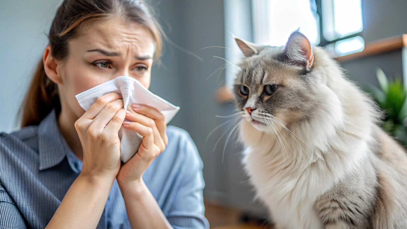 Tierhaarallergikerin mit Katze hat Schnupfen