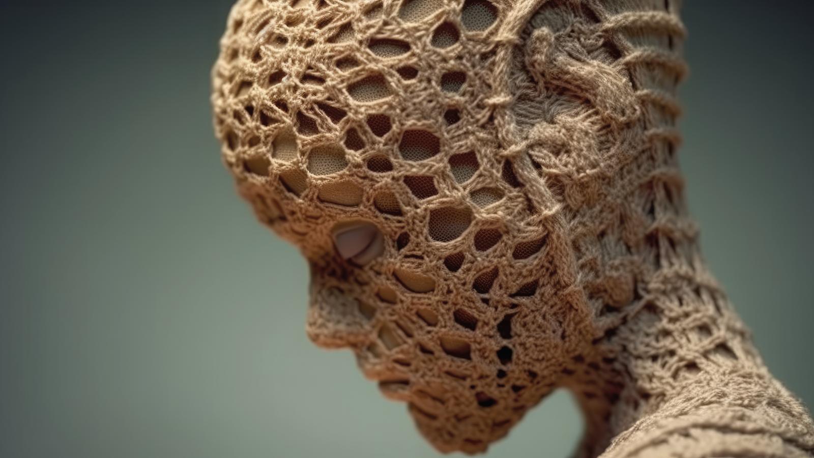 Osteoporose: Vorsorge im Blickpunkt Schädel mit einem gehäkeltem Netz