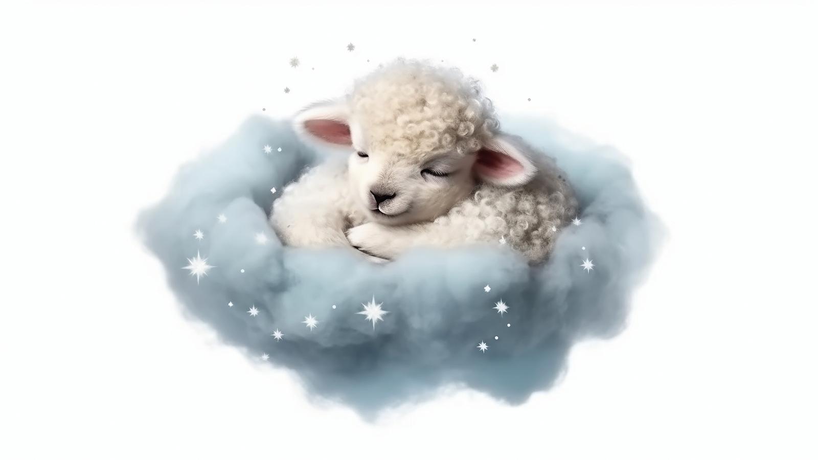 Kleinen Lamm schläft auf Wolke 