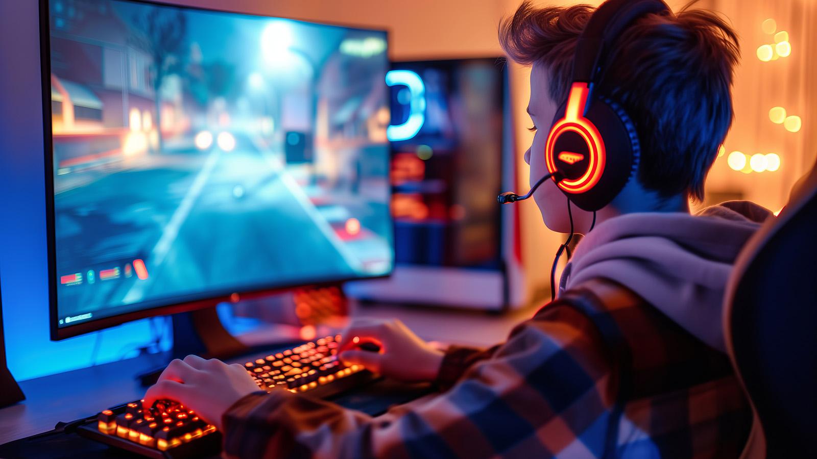 Junge mit Onlinesucht spielt Computerspiele