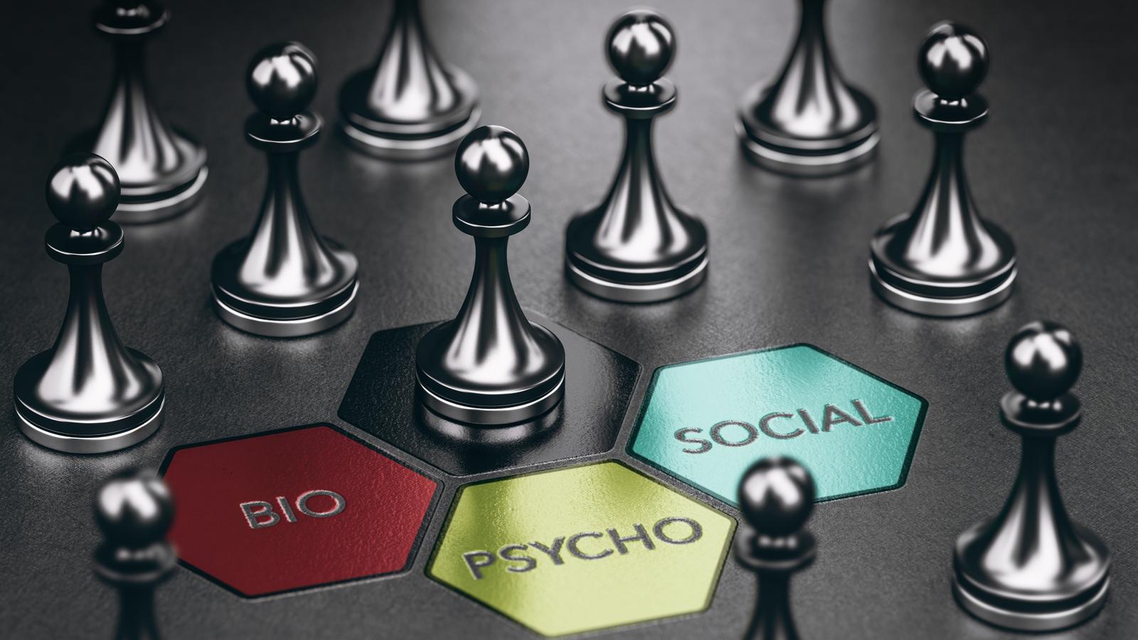 Biopsychosoziale Zusammenhänge von Schmerzen erklären – aber wie? Schachbrett mir mehreren Buttons